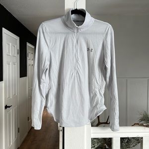 under Armour fitted blue white striped 1/2 zip pullover shirt size medium